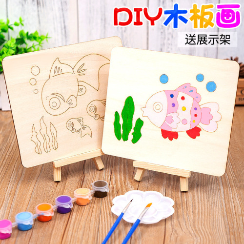Children‘s Wooden Coloring Wooden Board Painting with Bracket Kindergarten Coloring Graffiti colorful Clay Painting Snowflake Mud Pearl Clay Painting
