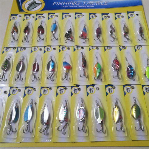 Factory Wholesale Big Card 30 Pieces Packed into Board Lure Metal Rotating Sequined Suit Fishing Bait White Stripes Snakehead Rod