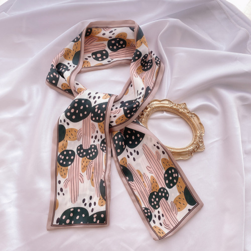 Korean Cartoon New Cactus slender Small Scarf Long Silk Scarf Female Versatile Double-Sided Ribbon Spring and Autumn Accessories 