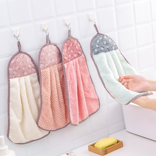 coral fleece hanging hand towel dish towel kitchen absorbent towel lint-free dishcloth