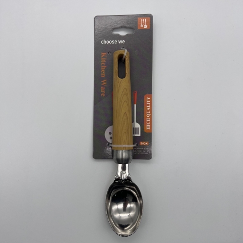 [huilin] kitchen supplies stainless steel gadgets plain wood grain ice cream spoon