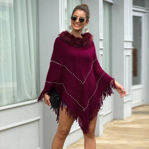 261# european and american autumn and winter new faux fox fur collar shawl cape female tassel knitted pullover cape sweater