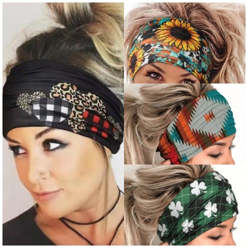 cross-border foreign trade chrysanthemum flower print women‘s headscarf sports hair band wide-brimmed yoga soft headband headdress wholesale