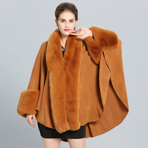 European and American Autumn and Winter New All-Match Loose Faux Fox Fur Collar Fur Shawl Cape Coat Factory Direct Sales