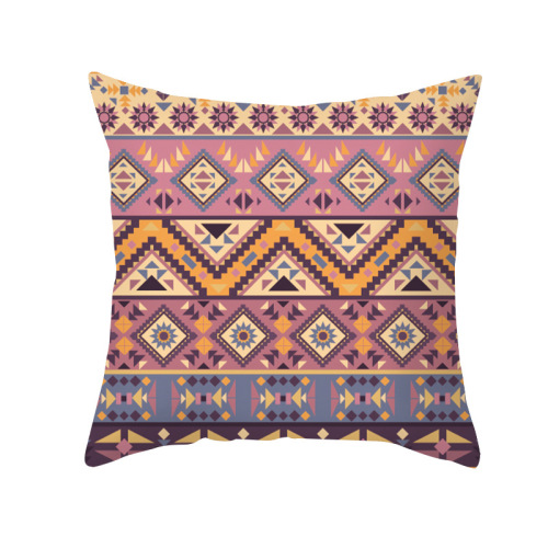 New Bohemian Colorful Geometric Pattern Peach Skin Fabric Pillow Cover Ethnic Style Retro Throw Pillowcase Cushion