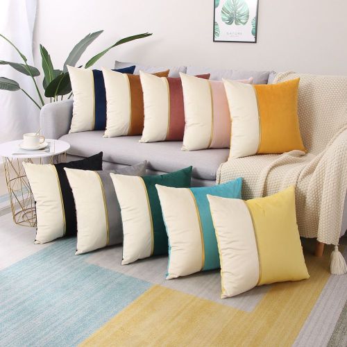 Amazon Velvet Gold Bar Stitching Solid Color Velvet Pillow Sofa Pillow Cover Waist Pillow Simple Cushion Cover 