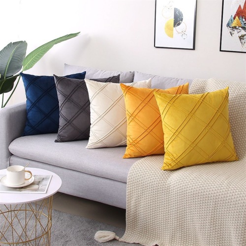 Amazon Solid Color Velvet Layering Pillow Cover Creative Home Plaid Couch Pillow Bedside Cushion