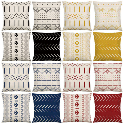 Exclusive for Cross-Border Geometric Pattern Linen Pillow Cover Custom Amazon Hot Sofa Cushion Cover Home Fabric