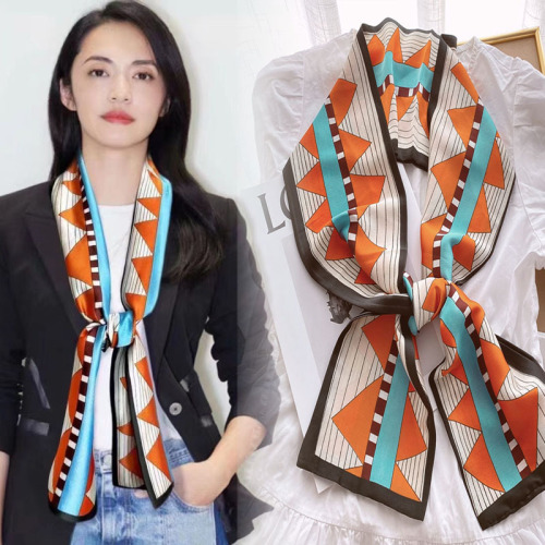 2022 Spring and Autumn New Korean Silk Scarf Women‘s Long Small Scarf Korean Fashion Scarf Artificial Silk Professional Scarf