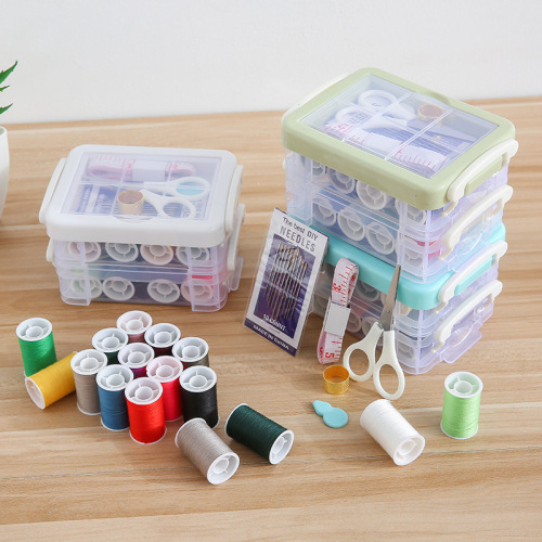Home Supplies Nordic Style Double-Layer Sewing Box Plastic Storage Needle set Sewing Tools Sewing Kit Wholesale 
