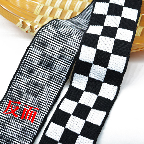 spot 4-5cm rib chessboard plaid knitted belt accessories men‘s and women‘s clothes pants side strip black and white plaid decorative strip