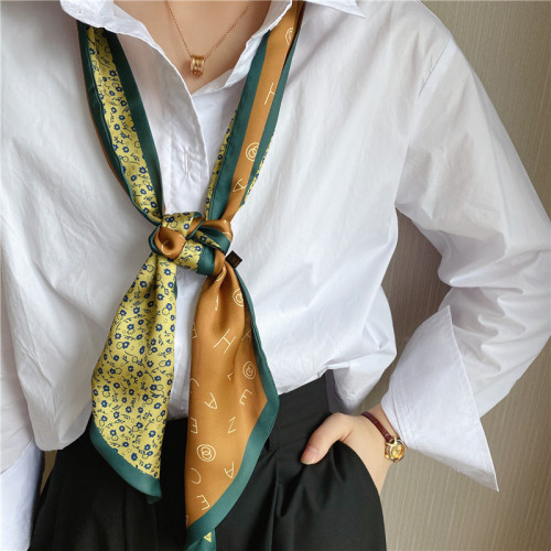 Silk Scarf Women‘s Artificial Silk Oblique Spring New Scarf Thin Letter Hair Band Scarf Live Broadcast with Goods Scarf Wholesale