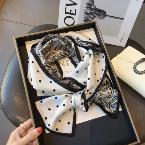 Women‘s Korean-Style Simple Polka Dot Silk Double-Layer Ribbon Crepe Satin Double-Sided Scarf All-Match Multifunctional Crepe Satin Scarf