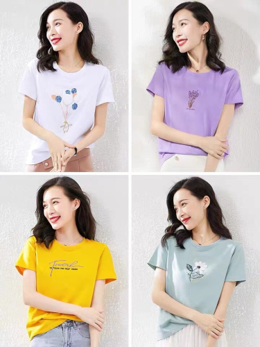 2024 summer new women‘s t-shirt short sleeve odile loose korean style drop shoulder half sleeve top round neck all-matching t-shirt