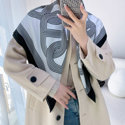 0cm Large Square Scarf Scarf Women‘s Spring and Autumn Versatile Thin Neck Protection french Striped Shawl Scarf Matching Shirt High-End 