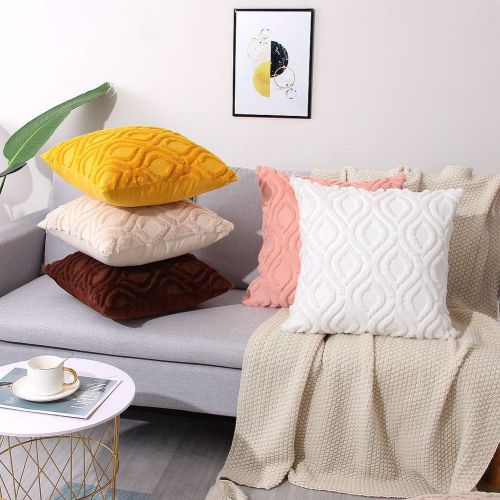 Amazon Ins Nordic Quilted Embroidery Sofa Pillow Cases Water Drop Diamond Lattice Single-Sided Plush Pillow Cushion Cover