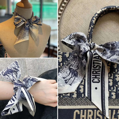 Long Small Scarf Female Autumn Ladies Season European and American Artificial Silk Hair Band Tie Bag Ribbon Tropical Style Ribbon Scarf 