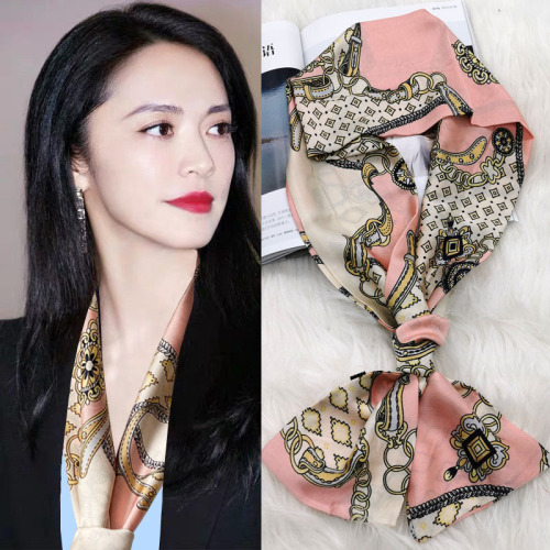2021 Spring and Autumn New Korean Style Narrow Strip Small Ribbon Scarf Wrapping Bag Handle Silk Scarf Decorative Scarf Thin