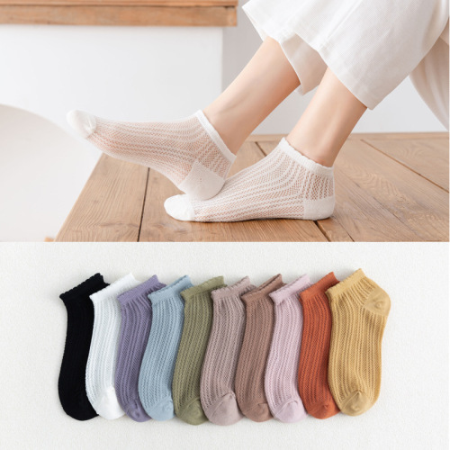 socks women‘s spring and summer thin mesh boat socks simple breathable socks solid color japanese candy color low-top student socks