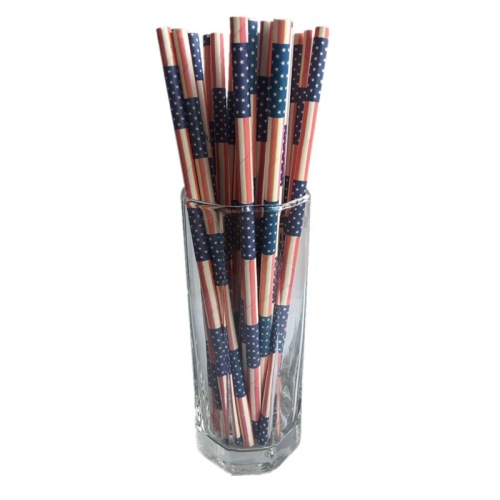american national day independence day paper straw festival straw red blue five-pointed star paper straw cross-border 100 pcs