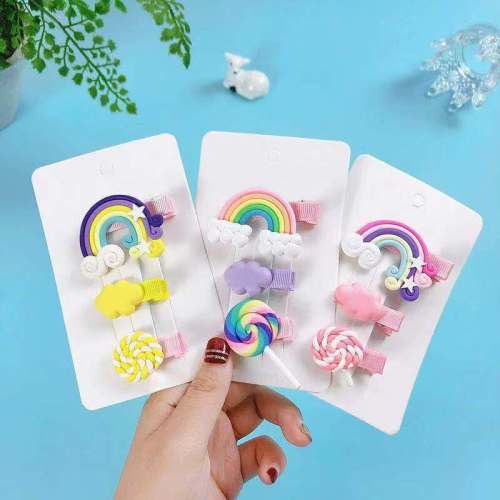 Korean Children‘s Cute Colorful Lollipop Rainbow Barrettes Girls‘ Baby Cloth Wrapper Hairpin Little Clip Hair Accessories Headdress