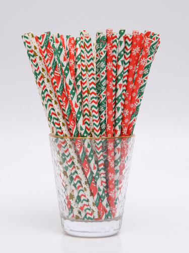 Yao Sheng Disposable Straws Degradable Paper Straight Tube Amazon Christmas Series 100 Pieces