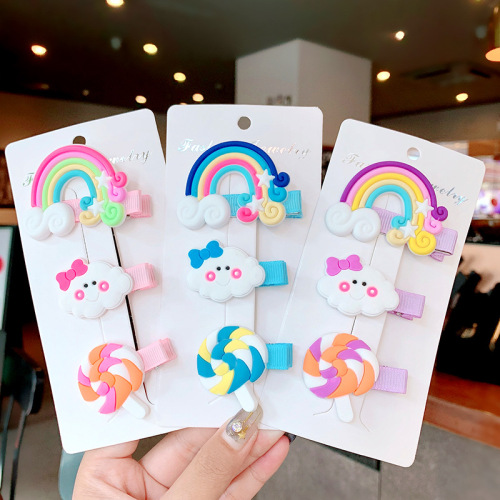 Korean Children Rainbow Clouds Lollipop Barrettes Set Cute Girl Baby Hair Clip Side Clip Duckbill Clip Hair Accessories