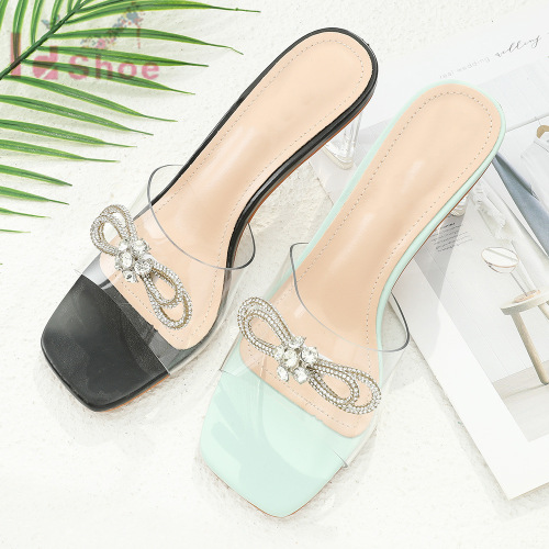 summer new women‘s sandals large size transparent crystal heel thick high heel lady slippers guangzhou women‘s shoes craft shoes
