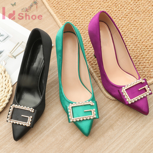 new women‘s fashion high heel pumps guangzhou women‘s shoes stiletto mid-heel high heels women‘s summer handcraft shoes