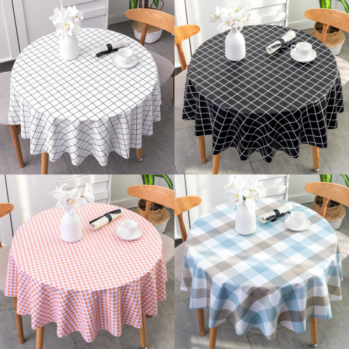 tablecloth pvc waterproof oil-proof disposable nordic net red plaid ins style student dining table round round table cloth table mat
