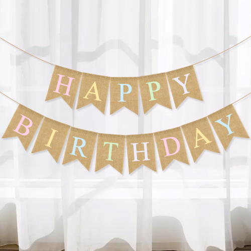 Light Color Happy Birthday Burlap Dovetail Hanging Flag Happy Birthday Party Decoration Banner String Flags