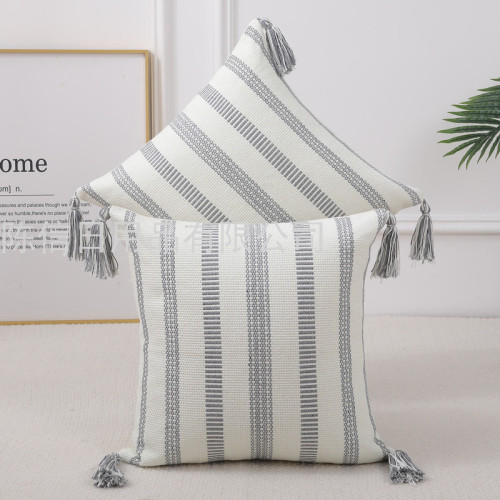 cotton canvas linen striped diamond tassel pillowcase sofa cushion cover automotive waist cushion office waist support