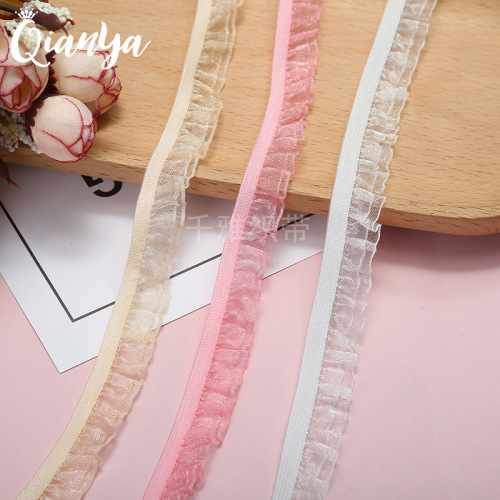 1.5cm unilateral double layer fungus snow yarn elastic ribbon elastic band lace jewelry diy headband hairpin decorations