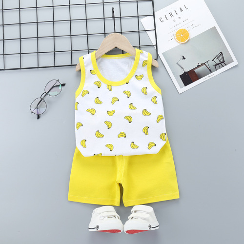 processing customized summer children‘s vest suit cotton processing customized korean style boys and girls sleeveless shorts two-piece set
