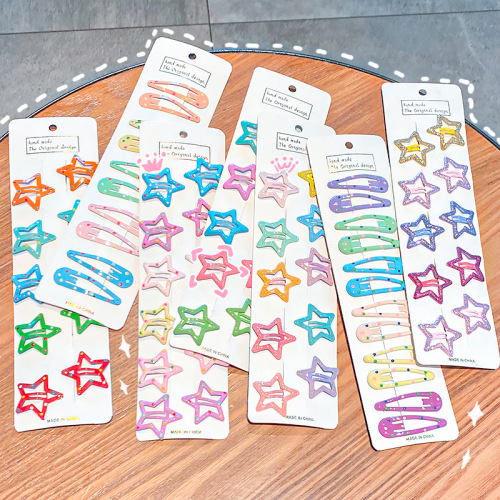 0 Pack Children‘s BB Hairpin Female Cross-Border Special Metal Paint Bangs Clip Hairpin candy-Colored Star Hair Accessories for Women 