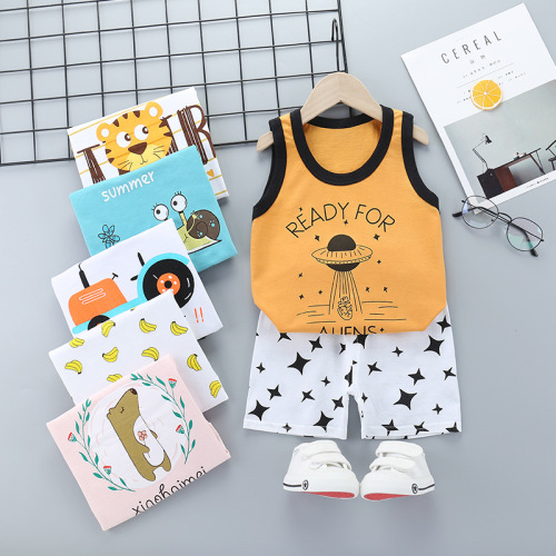 Children‘s Vest Suit Cotton Summer New Sleeveless for Boy Shorts Korean Girls Sling Baby Clothes Wholesale