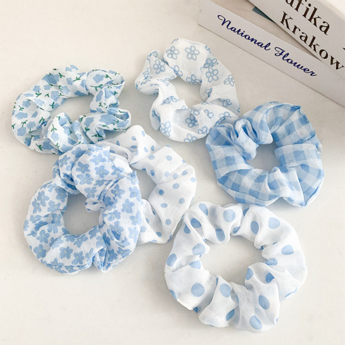 New Blue Color Large Intestine Hair Band Small Fresh Rubber Band Korean High-Grade Hair Rope Fabric Hair Rope Sweet Intestine Ring Female