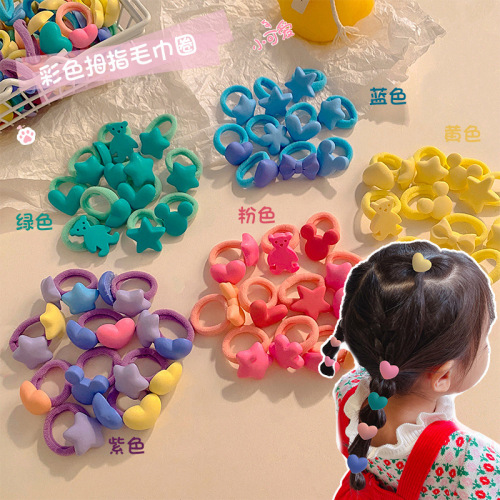 Candy Color Children Cartoon Hair Band Set Cute Animal Hair Tie Small Size Thumb Head Rope Rubber Band Little Girl Hair Accessories