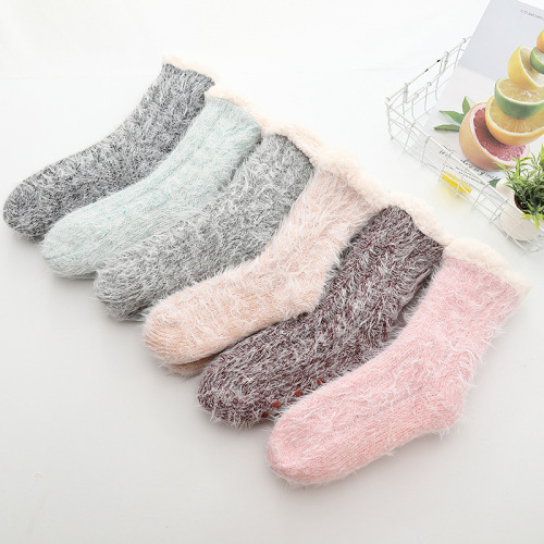 Autumn and Winter Coral Fleece Floor Socks Home cashmere Socks Solid Color Twist Plus Velvet Thickened Women‘s Carpet Sleep Socks 