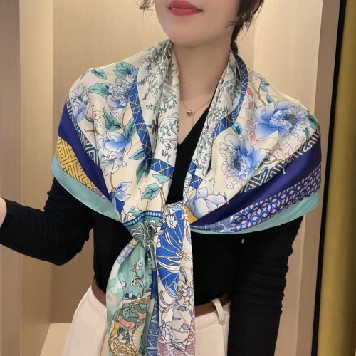2022 spring and summer new printed 110 silk scarf women‘s all-match artificial silk large square scarf sunshade decorative beach towel shawl