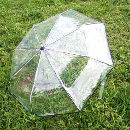 55cm three fold automatic transparent umbrella pvc environmental protection material one-click self-collection factory direct sales low price wholesale