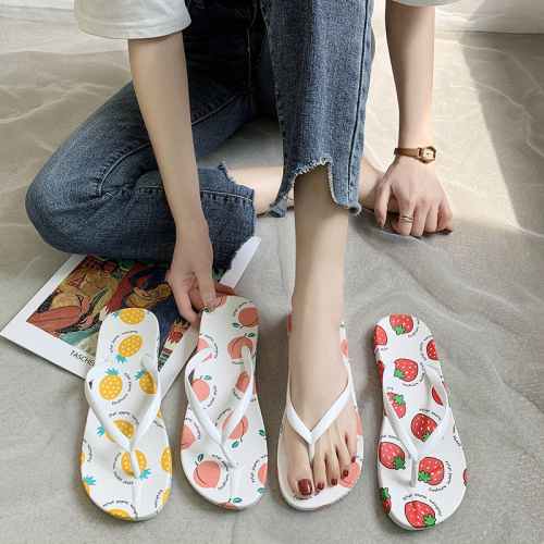 flip flops women‘s outdoor fashion non-slip flip-flop student girl heart strawberry print net red student beach sandals