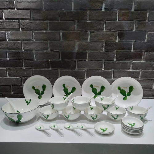 Jingdezhen Ceramic Tableware Gift Set Soup Bowl Soup Spoon Rice Bowl Noodle Bowl Disc Dinner Plate Chinese Cutlery Plate