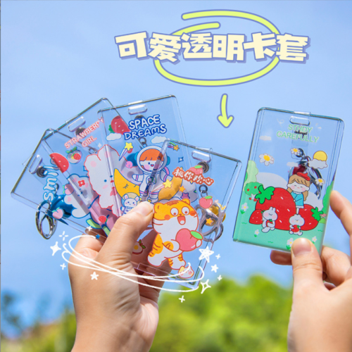 Transparent Card Cover Cute Cartoon Acrylic Certificate Protective Cover Bus Subway Meal Card IC Card set 