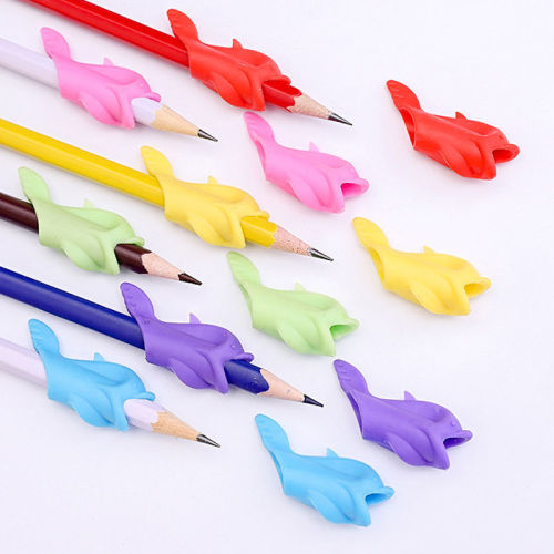 Qianhui Cartoon Soft Silicone little Dolphin Children Writing Pen Holder Children Student Pencil Pen Corrector 
