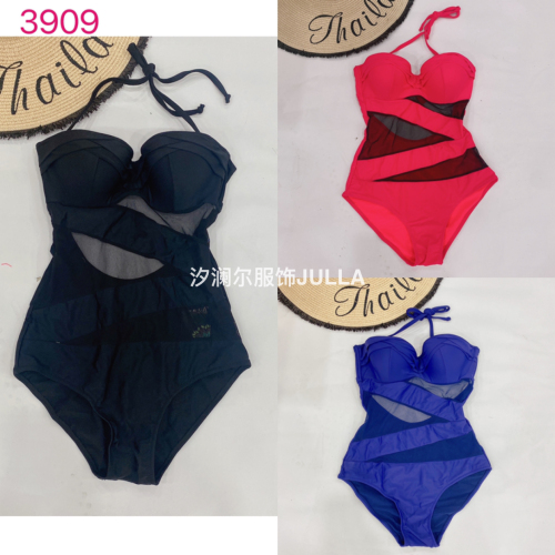 one-piece swimsuit foreign trade spot sexy lace belly covering slimming bikini swimsuit hip pants type solid color julla