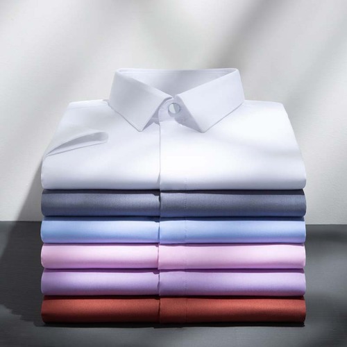 [dark placket] men‘s business short sleeve bamboo fiber solid color large size shirt work clothes short sleeve casual shirt