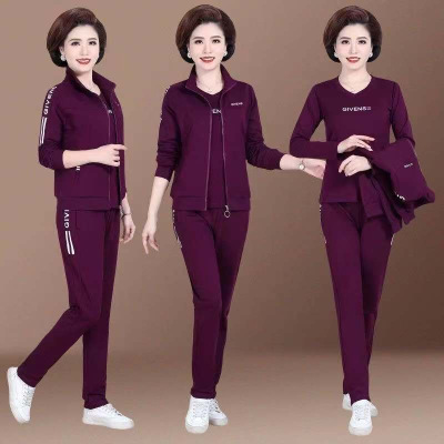 three-piece casual sportswear suit for middle-aged and elderly mothers spring and autumn new korean style large size women‘s wholesale