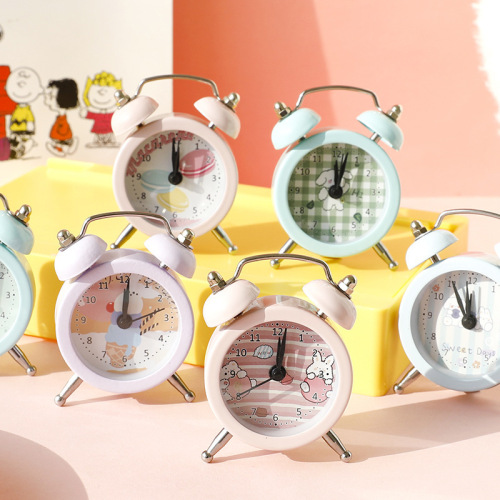 Creative New Cartoon Small Metal Bell Alarm Clock with Light Student Children Bedside Alarm Watch Gift Toy Clock