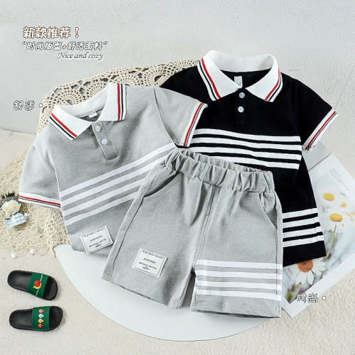 baby boy‘s summer clothing set baby‘s clothing polo shirt western style little boy‘s summer lapel short sleeve two-piece set wholesale